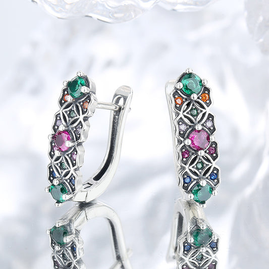 S925 Sterling Silver Vintage Trend Colorful Zircon Earrings - 4 - https://x.com/titan_prim62775J