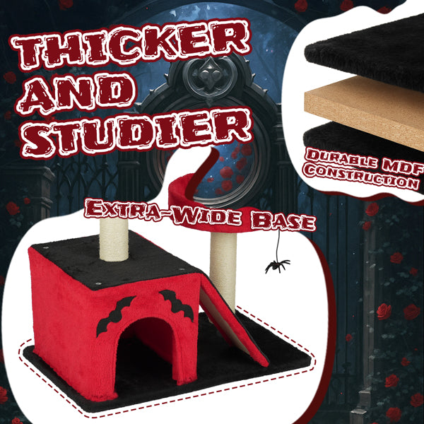 Halloween Cat Climbing Frame Gothic Cat Tree, Cat Tower With Spacious Cat Condo, 2 Padded Perches, Spider Toy, Scratching Posts, Scratching Ladder For Large Cats, Red & Black - 5 - CJ