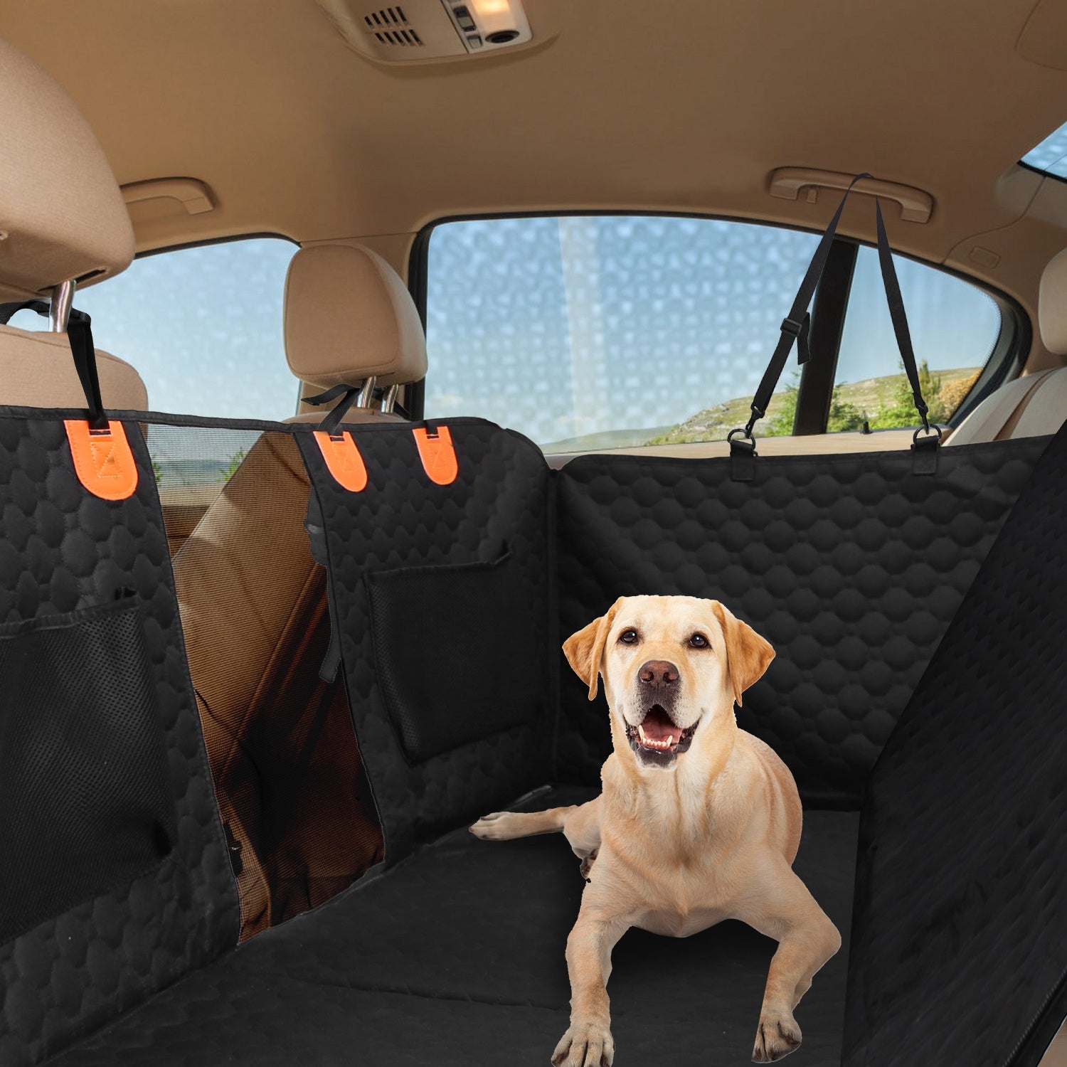 Dog Car Back Seat Cover With Zipper Mesh Window Storage Bags Waterproof 600D Oxford Cloth Car Seat Protector With Slide Flaps For Cars Trucks SUVs - 5 - CJ