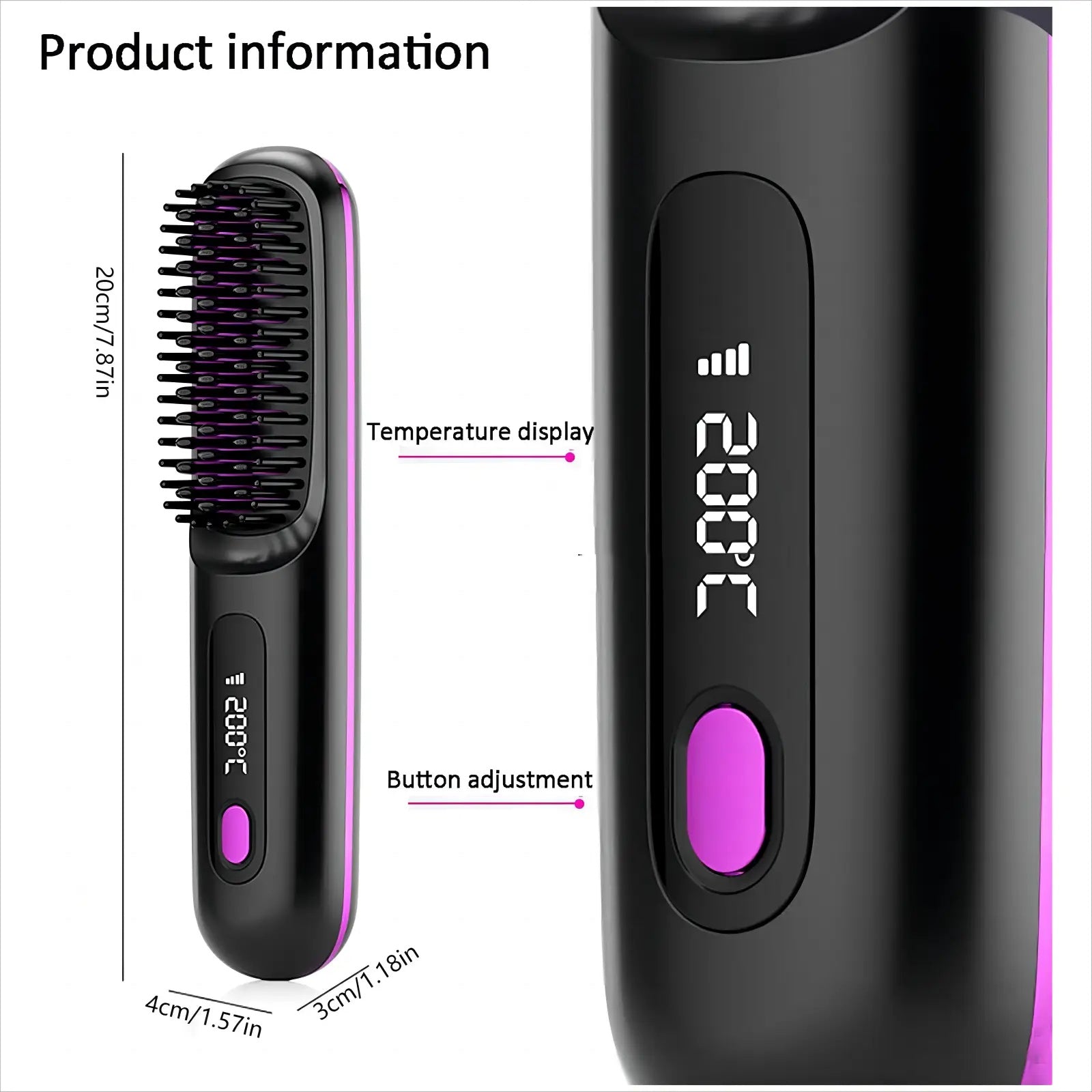 S7 Portable Cordless Hair Straightening Brush With LED Display - Lightweight Mini Negative Ion Hot Brush, USB Rechargeable Women's Travel Essentials Gift, Scald Protection - 5 - CJ