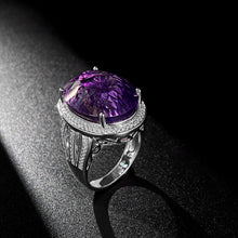 Light And Extravagant Wind Jewelry Large Denier Shaped Natural Amethyst Ring S925 Silver Set Crystal - 4 - CJ