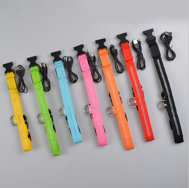 Nylon LED Pet Dog Luminous Collar Night Safety Flashing Glow in Dark Dog Cat Leash Adjustable Pet Supplies - 0 - CJ