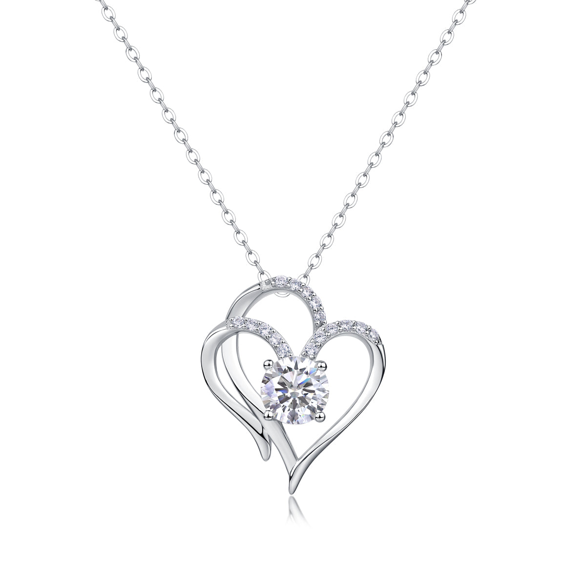 1Heart To Heart Connected Luxury Fashion Diamond Pendant Necklace Set With Mosan Diamond Silver Ornaments Prohibit TikTok sales - 5 - CJ