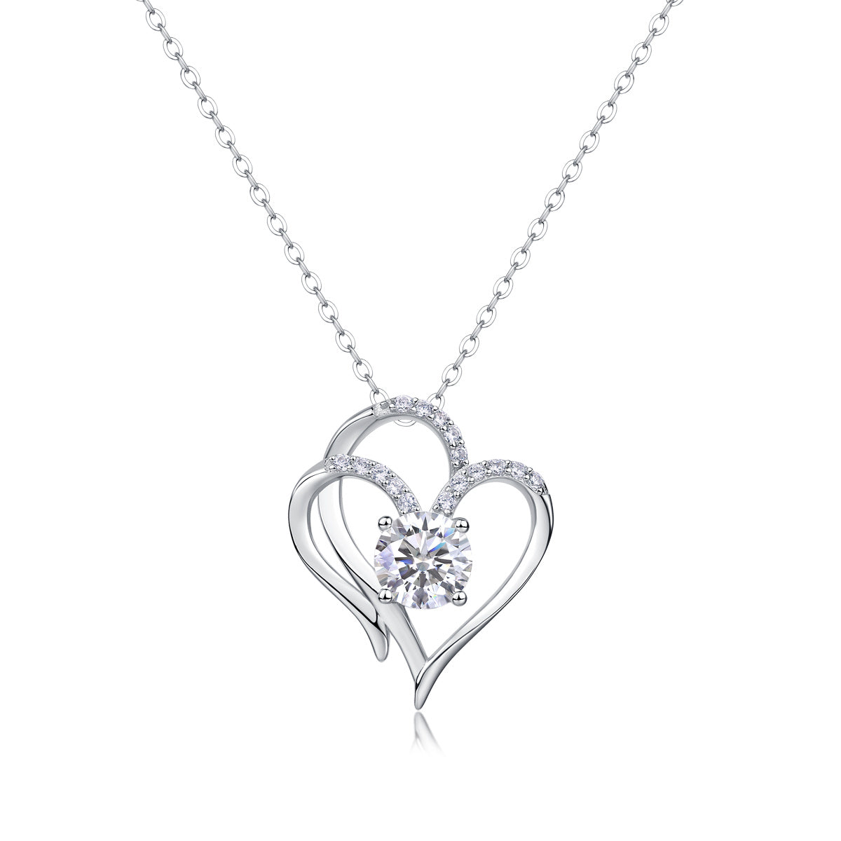 Heart To Heart Connected Luxury Fashion Diamond Pendant Necklace Set With Mosan Diamond Silver Ornaments