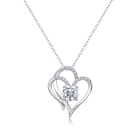 1Heart To Heart Connected Luxury Fashion Diamond Pendant Necklace Set With Mosan Diamond Silver Ornaments Prohibit TikTok sales - 5 - CJ