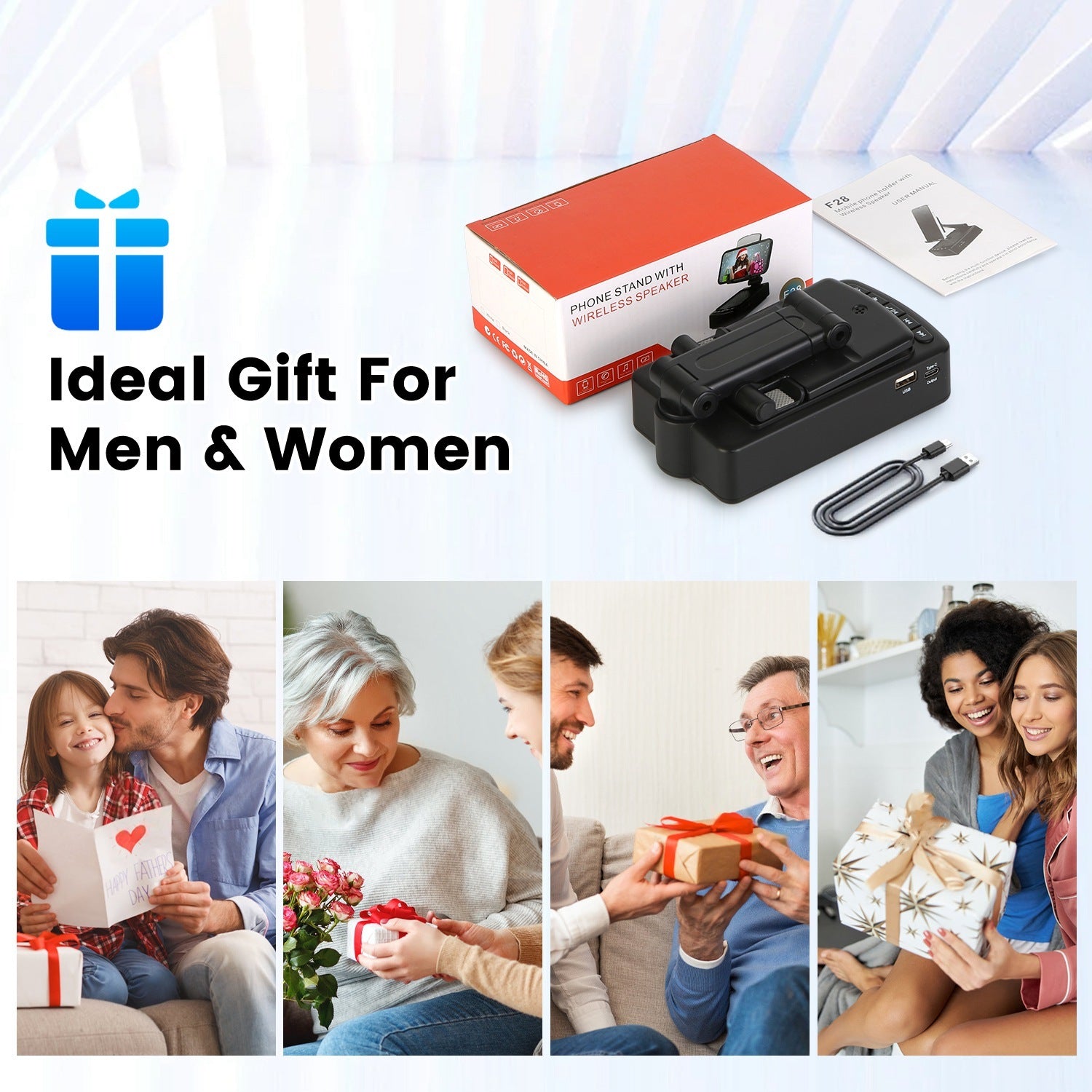 1Pc Cell Phone Stand With HD Surround Wireless Speaker Power Bank Portable Foldable Charging Phone Stand With Anti Slip Base Compatible With Phone Tablet For Home Office Outdoor