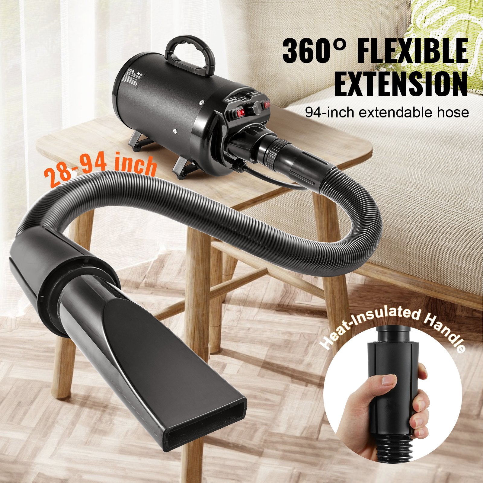 Dog Dryer, 2800W/4.3HP Dog Blow Dryer, Pet Grooming Dryer With Adjustable Speed And Temperature Control, Pet Hair Dryer With 4 Nozzles And Extendable Hose, Black - 5 - CJ