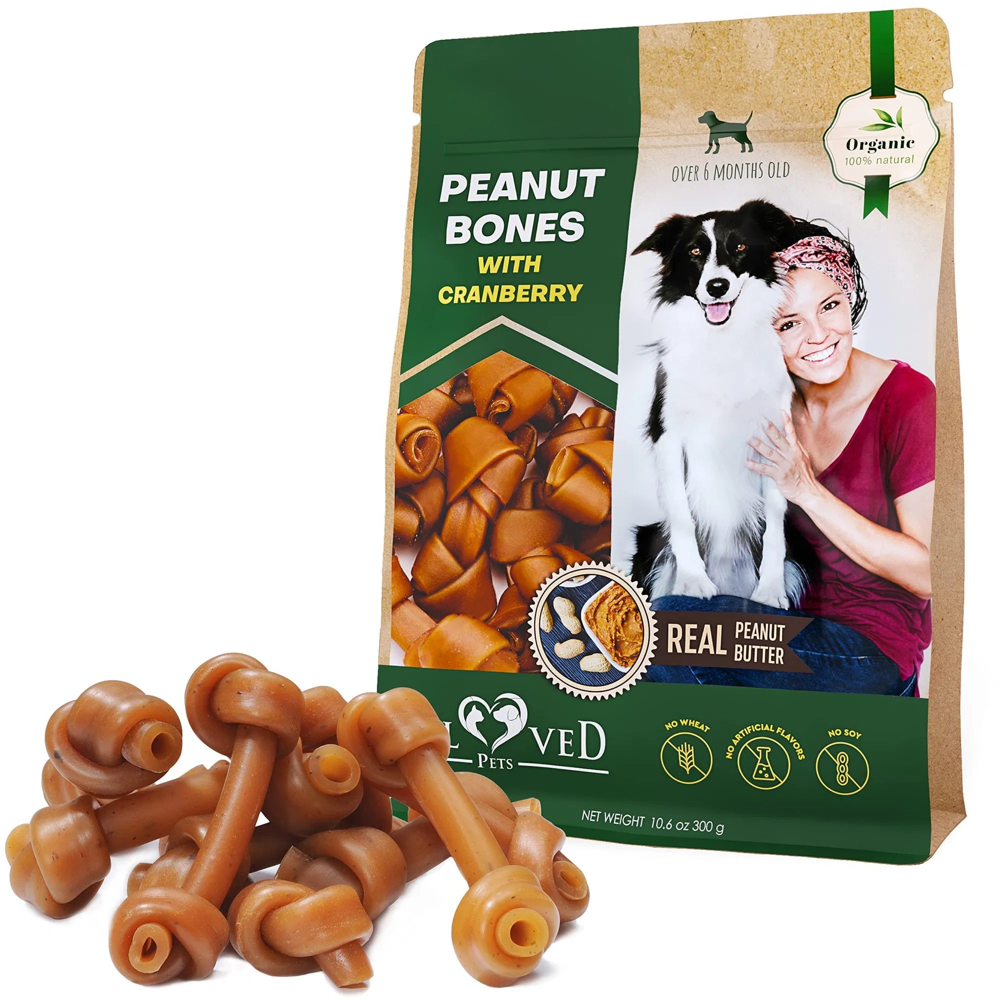 Dog Peanut Butter Bones With Cranberry Rawhide Free Chew Treats Pet Natural Mini & Big Organic Snacks Healthy Collagen & Bulk Best Chews For Small & Large Dogs - 5 - CJ