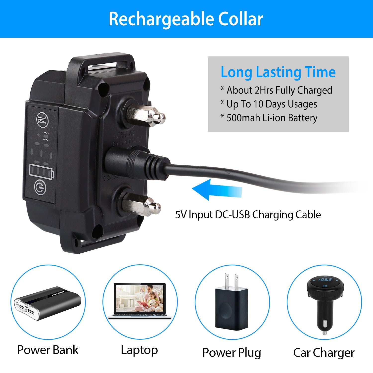 Dog Bark Collar Rechargeable Waterproof Beep Vibration Static Stimulation Bark Stopper Automatic Identification Collar With 6 Intensity Dual Modes - 5 - CJ