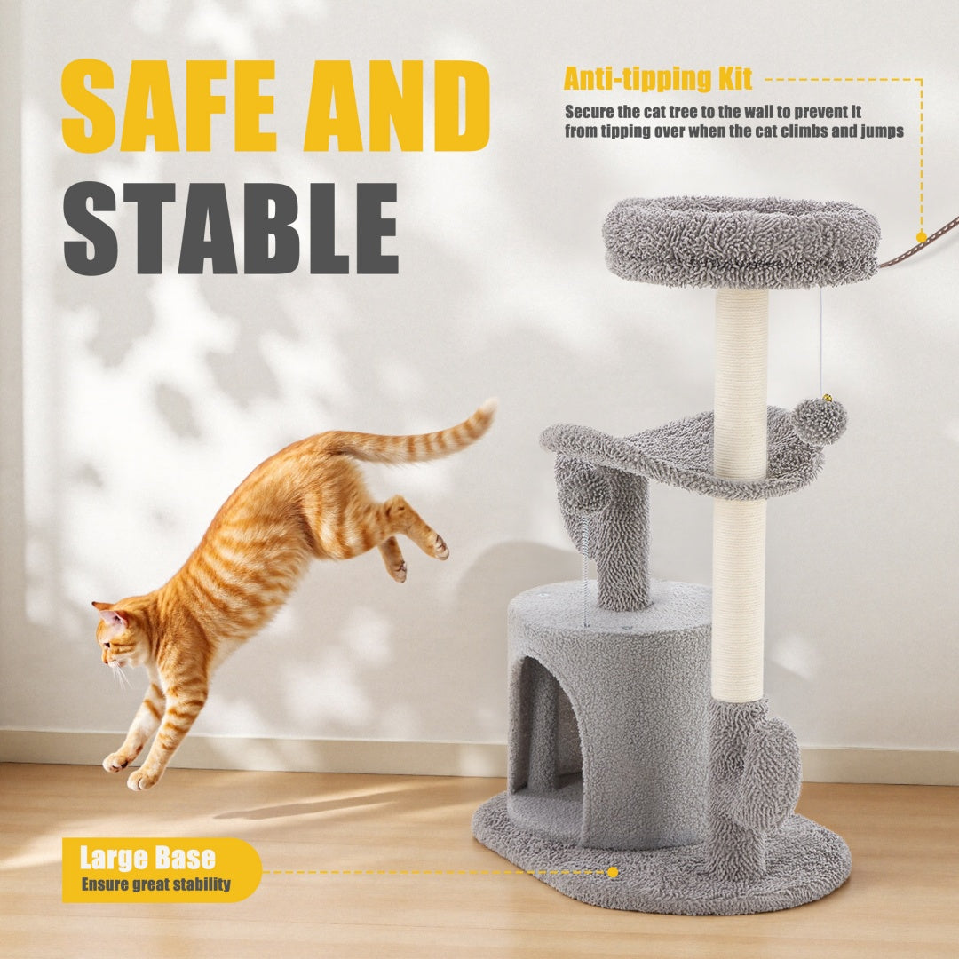 Small Cat Tree Tower, 33 Cat Scratching Post With Curved Bed - 5 - CJ
