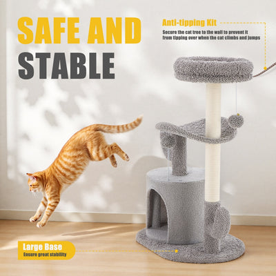 Small Cat Tree Tower, 33 Cat Scratching Post With Curved Bed - 5 - CJ