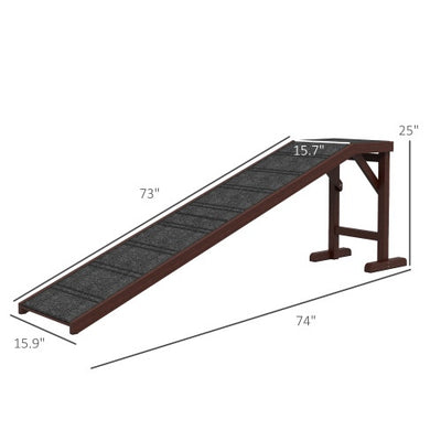 PawHut Dog Ramp For Bed, Pet Ramp For Dogs With Non - Slip Carpet And Top Platform, 74 X 16 X 25, Brown - 5 - CJ