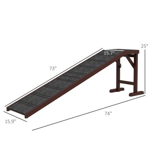 PawHut Dog Ramp For Bed, Pet Ramp For Dogs With Non - Slip Carpet And Top Platform, 74 X 16 X 25, Brown - 5 - CJ
