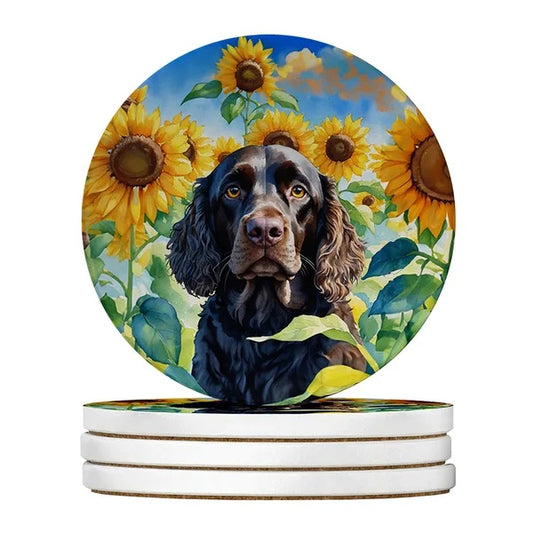 Silky Terrier Spring Path Large Sandstone Coasters Pack Of 4 Absorbent Round Coasters Decor Gifts For Men Or Women, 4 In, Multicolor - 5 - CJ