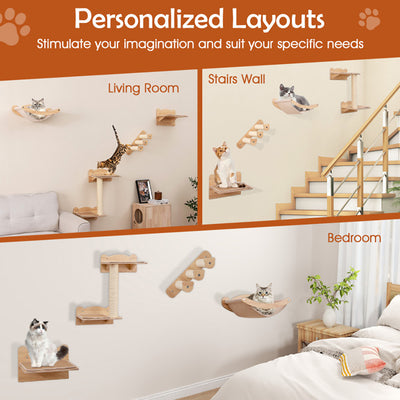 Cat Wall Furniture Set Of 4 With Hammock 2 - step Cat Tree And Perch - 5 - CJ