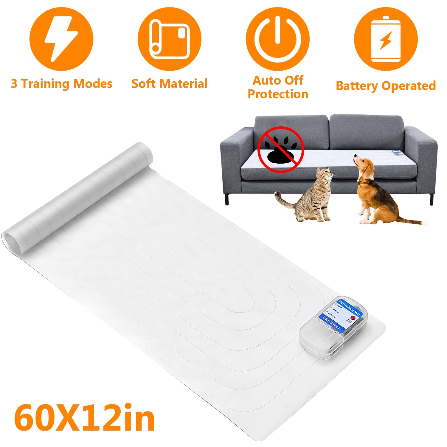 1Pc Electronic Pet Training Mat Indoor Safe Shock Training Pad For Dogs Cats Pet Barrier 60x12in With 3 Training Modes - 5 - CJ