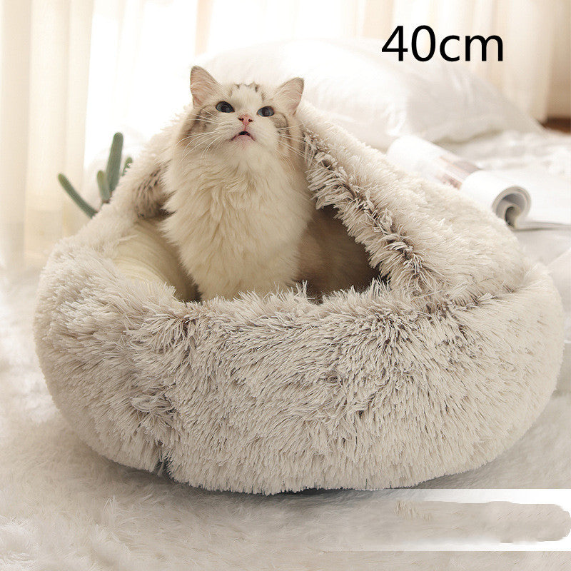 2 In 1 Dog And Cat Bed Pet Winter Bed Round Plush Warm Bed House Soft Long Plush Pets Bed Pet Products - 0 - CJ