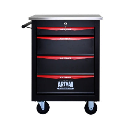 4 Drawers Multifunctional Tool Cart With Wheels,Metal Rolling Tool Cart Storage For Garage Workshop Warehouse Repair Shop - With Stainless Steel Roof - BLACK RED - 5 - CJ