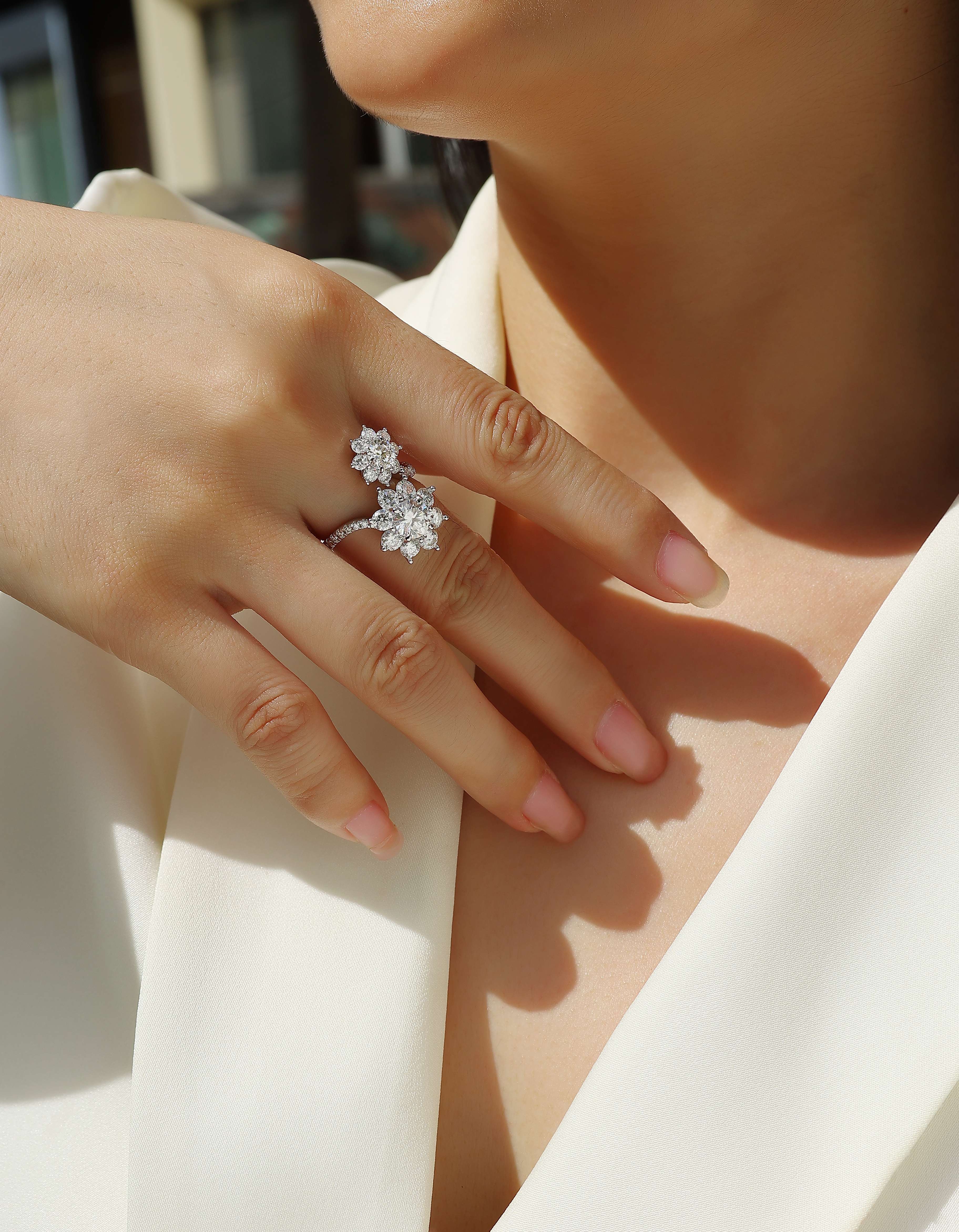 1Petal Morning Dew - A Fashionable Diamond Jewelry Piece Set With 1 - carat Moissanite S925 Sterling Silver And Platinum Diamond Ring Prohibit TikTok sales - 5 - CJ