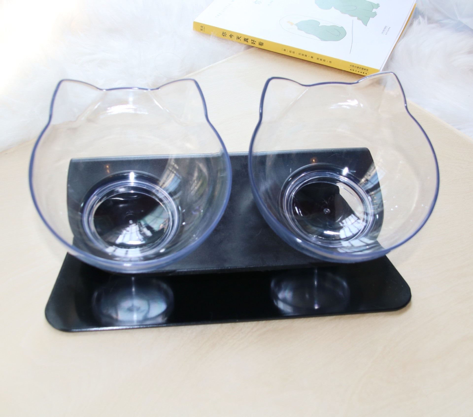 Cat Double Bowl Cat Food Bowl Protects Cervical Vertebra - 0 - CJ - Double transparent black base - CJJJCWGY00683 - Double transparent black base
