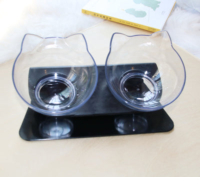 Cat Double Bowl Cat Food Bowl Protects Cervical Vertebra - 0 - CJ - Double transparent black base - CJJJCWGY00683 - Double transparent black base