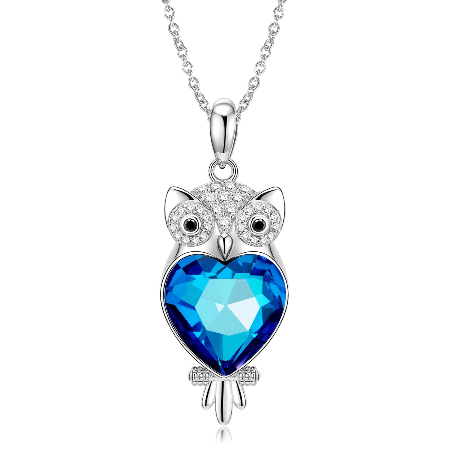 Owl S925 Silver Blue Crystal Necklace Pendant With Love - 4 - CJ