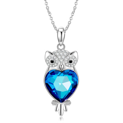 Owl S925 Silver Blue Crystal Necklace Pendant With Love - 4 - CJ