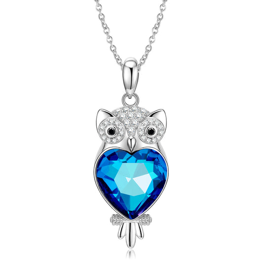 Owl S925 Silver Blue Crystal Necklace Pendant With Love - 4 - CJ