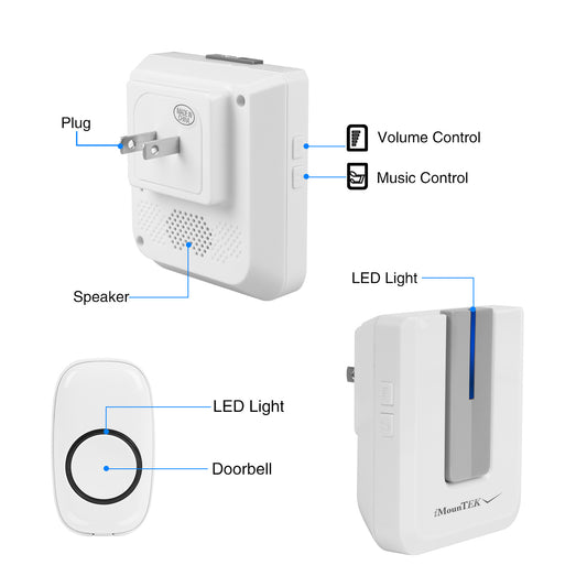 Wireless Doorbells Rings 1 Thousand FT Operating Range IP44 Waterproof Door Chime With 1 Plug Receiver Chimes 52 Melodies LED Indicator Bells For Office Apartment House - 5.0 - CJ