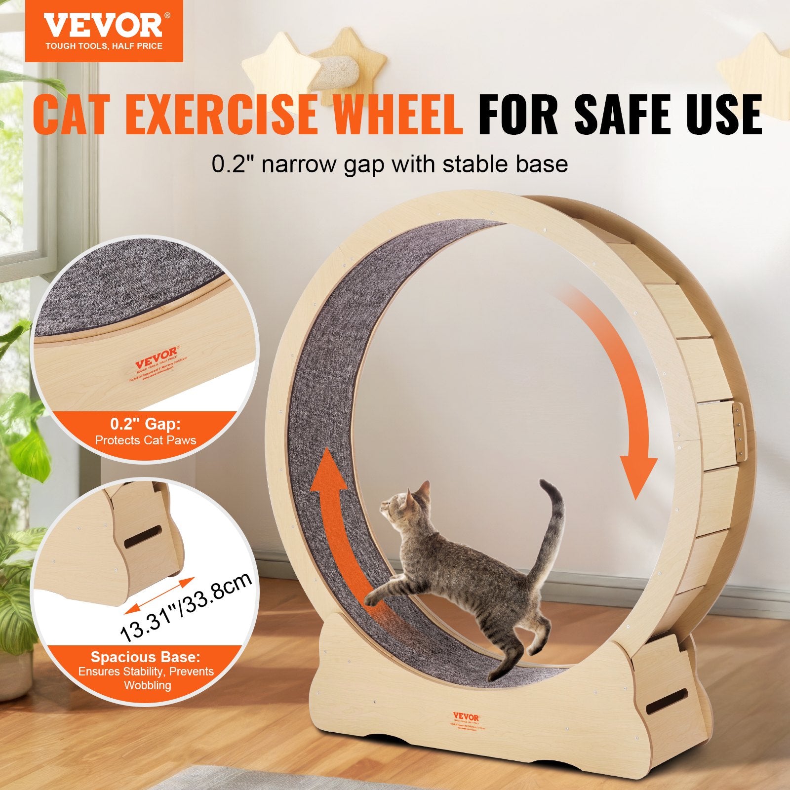 Wooden Cat Exercise Wheel 52' Large Cat Treadmill Wheel For Indoor Cats - 5 - CJ