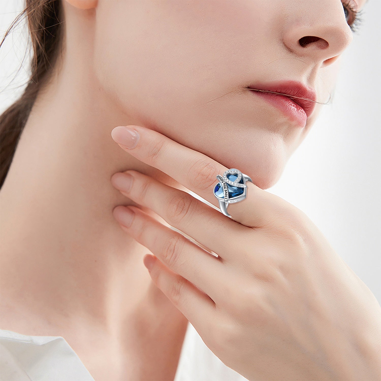 Heart Cremation Urn Ring with Crystal from Austria in White Gold Plated Sterling Silver - 5 - cjdropshipping