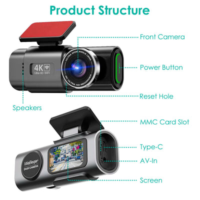 1Pc 4K 1080P Car Dash Cam 2.4GHz WiFi Car Camera Mini Driving Recorder With 140 Degree Wide Angle APP Control Night Vision G - sensor Loop Recording - 5.0 - cjdropshipping