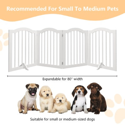 27.6 Height Tall Freestanding Pet Gate, 4 Panels Foldable Dog Gate, Solid Wood Folding Safety Fence Wooden Dog Gate With 2 Pcs Support Feet Ideal For Stairs, Doorways, Halls, Kitchens, Heavy Duty Gat - 5 - CJ