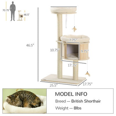 PawHut 3 Level Cat Tree With Sisal Scratching Posts  Cat Badminton Toy For Playing  Soft Cushions  Play Areas - 5 - CJ