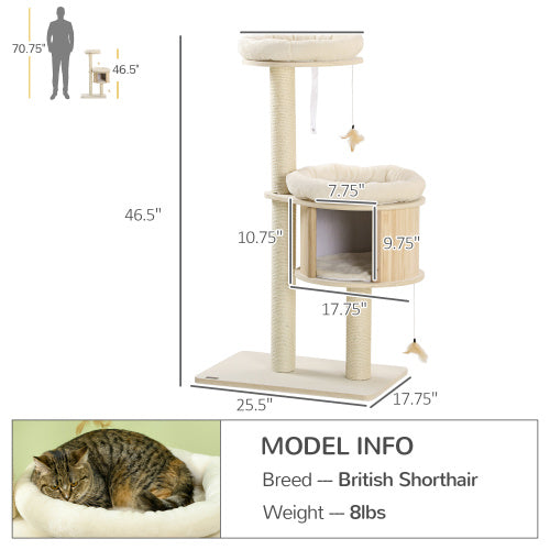 PawHut 3 Level Cat Tree With Sisal Scratching Posts  Cat Badminton Toy For Playing  Soft Cushions  Play Areas - 5 - CJ