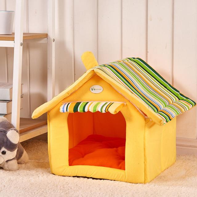 New Fashion Striped Removable Cover Mat Dog House Dog Beds For Small Medium Dogs Pet Products House Pet Beds for Cat - 0 - CJ - Yellow - XL - CJJJCWGY00109 - Yellow - XL