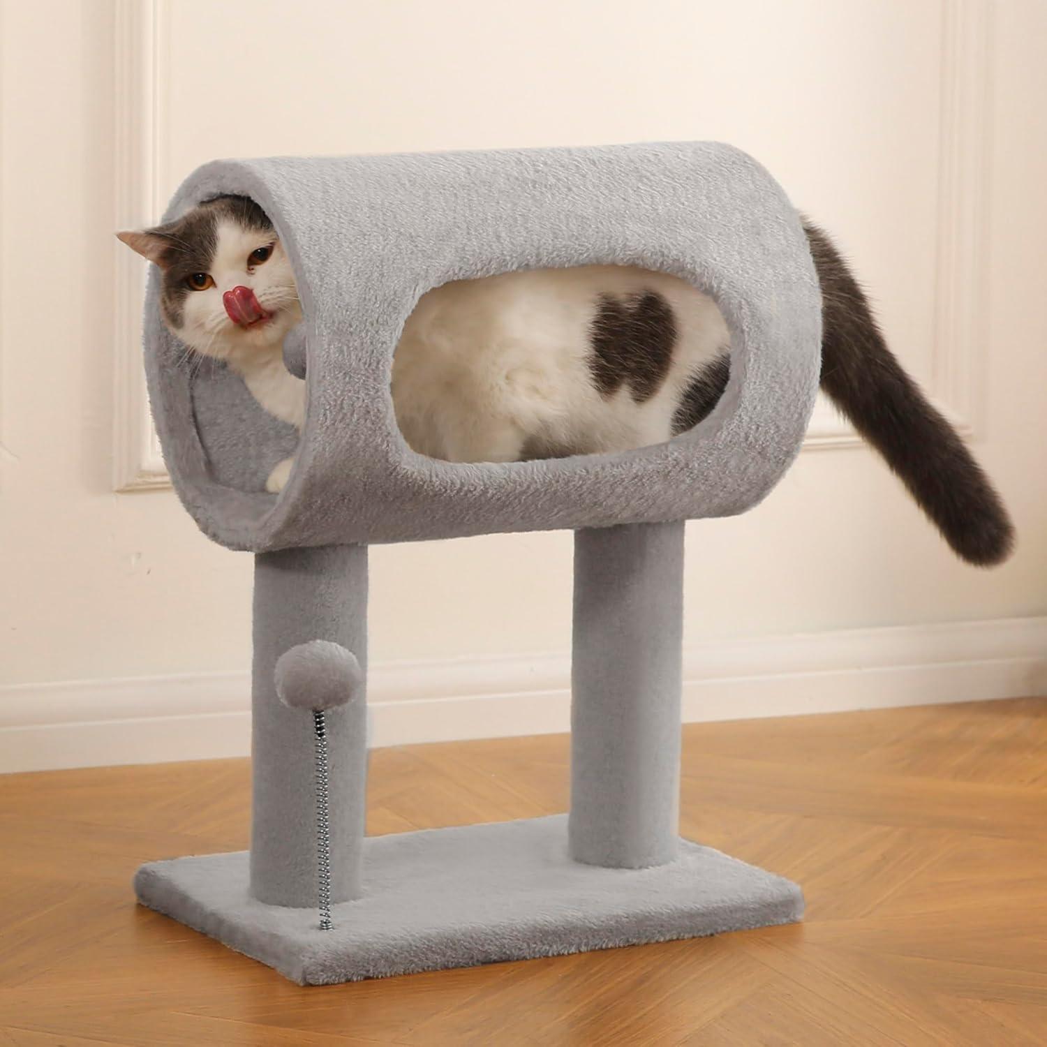 Gray Indoor Cat Tree With Hanging Ball 20.5Cat Tree With Tunnel Bed And Scratching Post Cat Tower - 5 - CJ