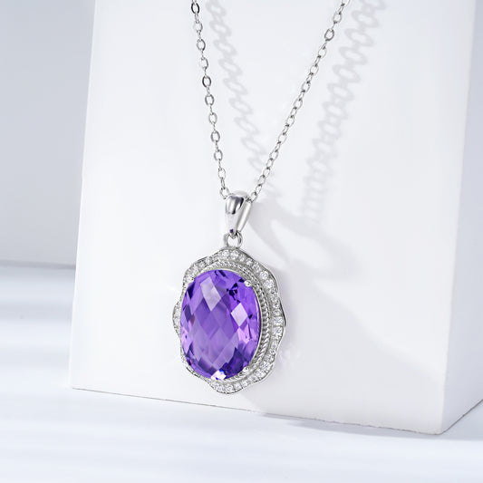 European And American Luxury Style Pendant S925 Silver Set Natural Amethyst Necklace Female - 4 - CJ