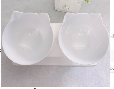 Non Slip Double Cat Bowl With Raised Stand Pet Food Cat Feeder Protect Cervical Vertebra Dog Bowl Transparent Pet Products - 0 - CJ - Two white and box - CJMY122872115OL