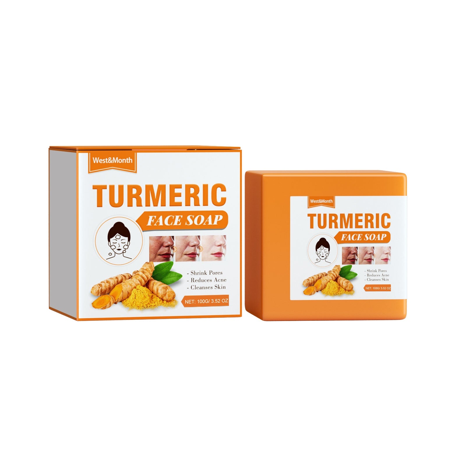 West&Month Turmeric Face Soap Facial Repair Gentle Cleansing Blemish Reducing Fine Lines Cleansing Soap - 5 - cjdropshipping