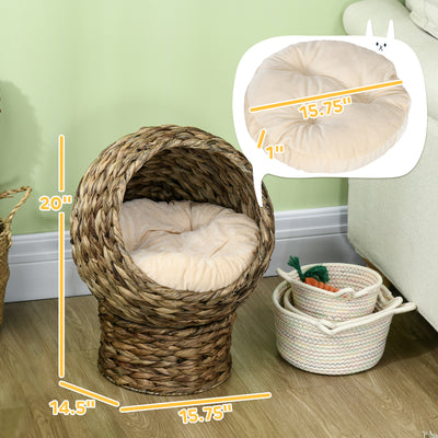 Handwoven Elevated Cat Bed with Soft Cushion & Egg Chair Shape, Basket Bed Kitty House with Stand, Raised Wicker House for Indoor Cats, 20" H, Gray - 5 - CJ