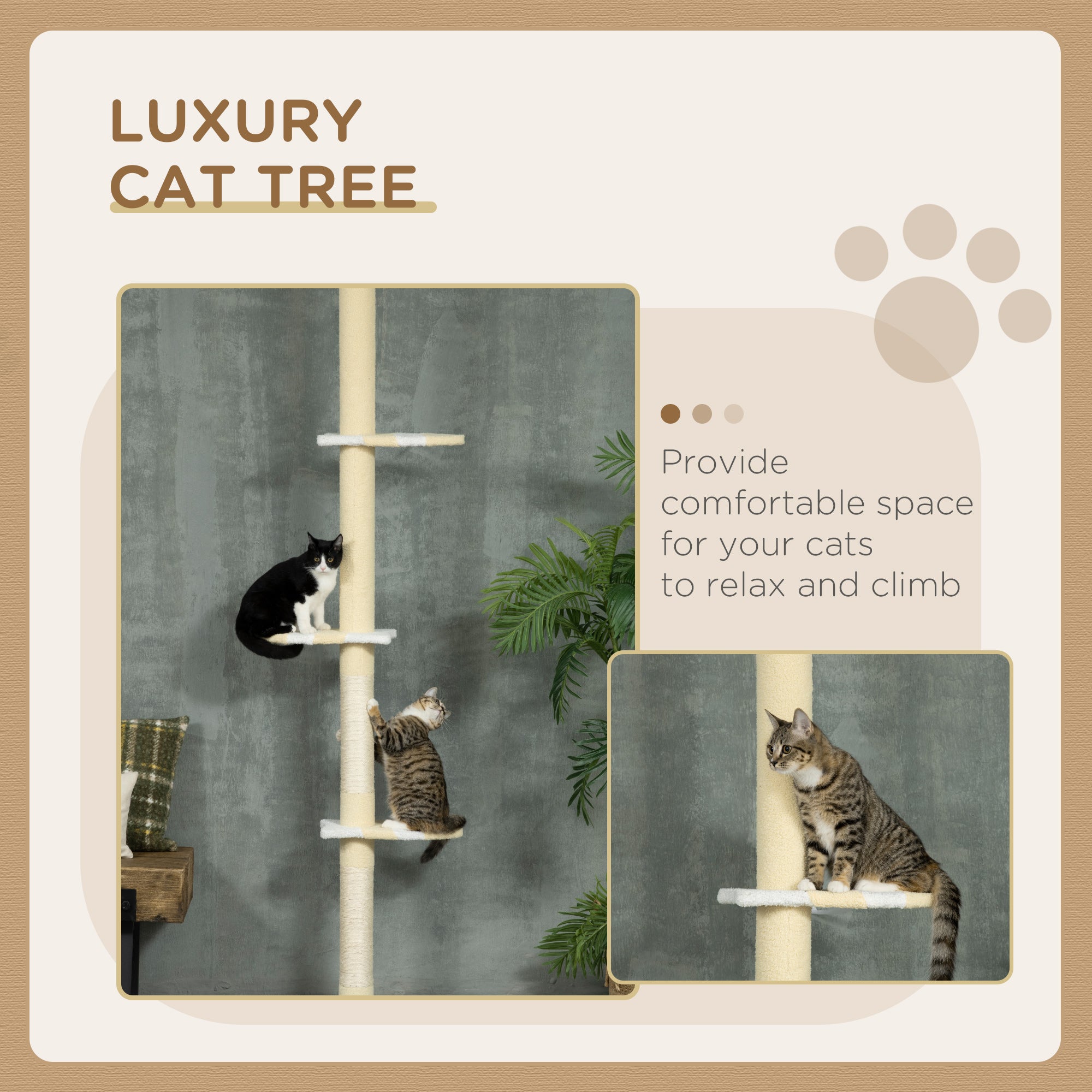 4 - Tier Floor to Ceiling Cat Tree Height Adjustable 87 - 103 Inch - 5 - CJ