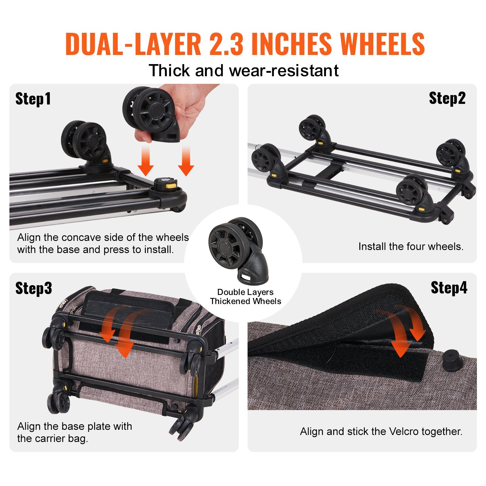 Cat Carrier With Wheels, Airline Approved Rolling Pet Carrier With Telescopic Handle And Shoulder Strap, Dog Carrier With Wheels For Pets Under 25 Lbs, With 1 Folding Bowl, Grey - 5 - CJ