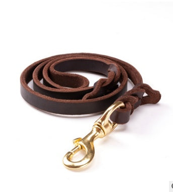 The first layer of leather dog leashes in the large dog chain demu training rope horse dog Golden Retriever dog rope - 0 - CJ