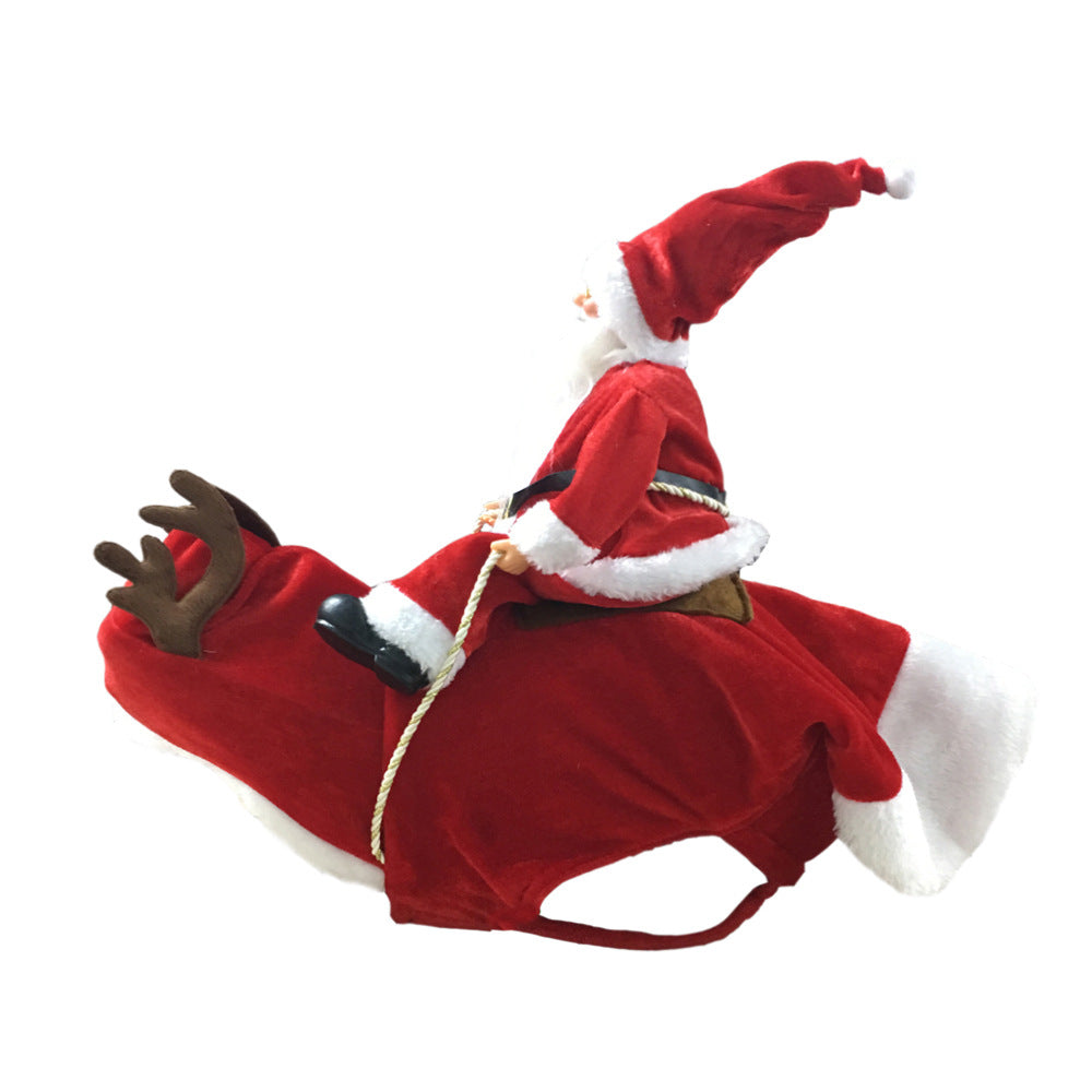 Dog Christmas Clothes Santa Claus Riding Deer - 0 - CJ - Red - M - CJJJCWGD00101 - Red - M