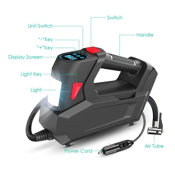 Portable Tire Inflator 120 PSI Maximum 90W Powered Tire With Digital Display LED Light - 5 - CJ
