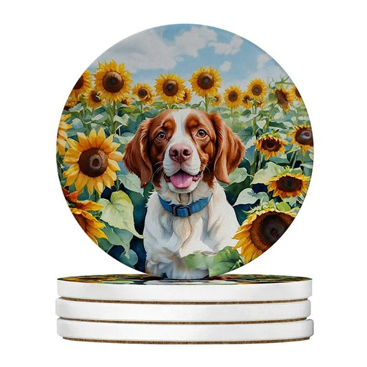 Silky Terrier Spring Path Large Sandstone Coasters Pack Of 4 Absorbent Round Coasters Decor Gifts For Men Or Women, 4 In, Multicolor - 5 - CJ
