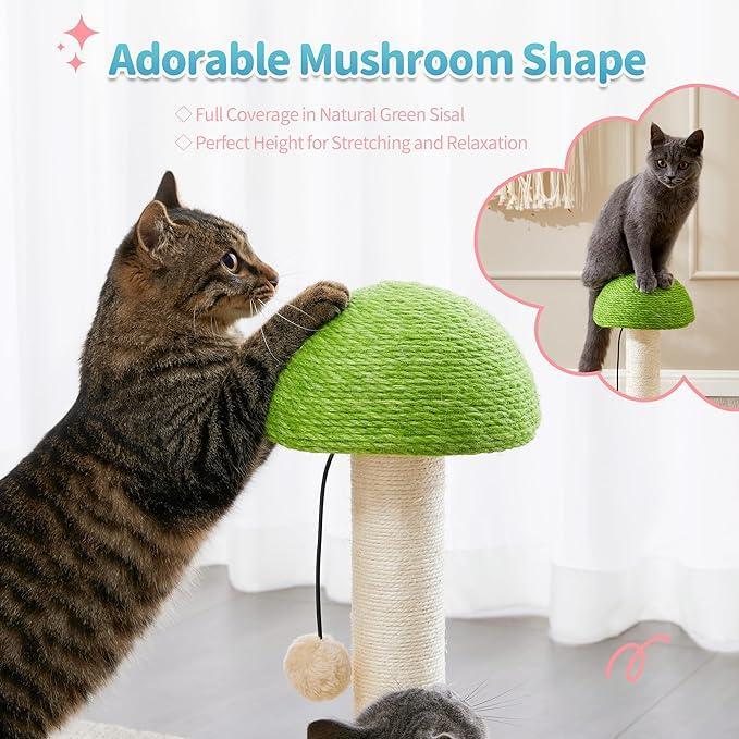 Mushroom Sisal Rope 2 In 1 Wooden Interactive Ball Track Ball Cat Scratching Post Cat Scratching Board - 5 - CJ