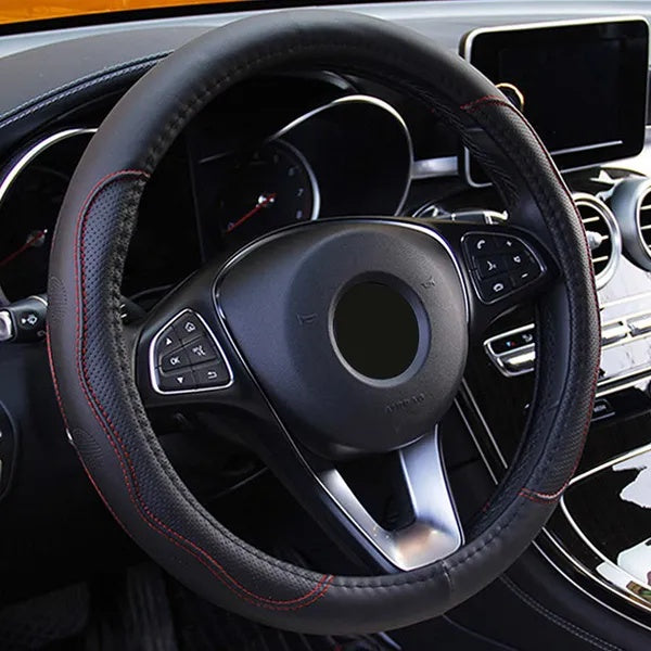 Steering Wheel Cover 14.5in - 15in Diameter Universal Fiber Leather Car - 5 - CJ