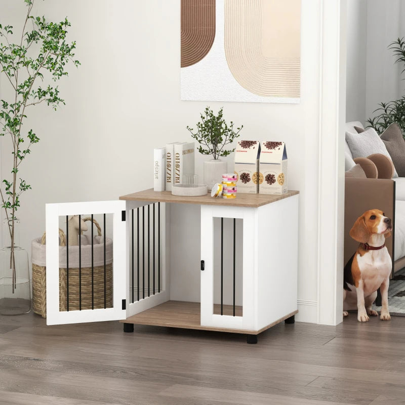 Dog Kennel Furniture Side End Table Indoor With Lockable Door, For Small And Medium Dogs, Walnut Brown